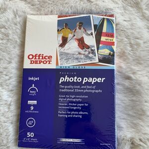 NWT Photo Printer Paper Office Depot High Gloss Inkjet 4x6 Premium 50 Sheets